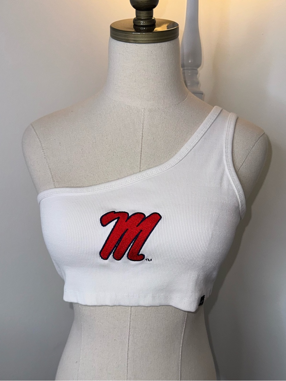 Hype And Vice Ole Miss Women’s Small White Red Ribbed One Shoulder Crop Top Tank